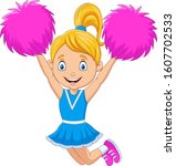 Happy Cheerleader In Blue...