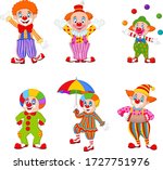 Set Of Cartoon Happy Clowns In...