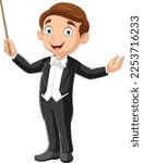 Cartoon Boy Conductor Directing ...