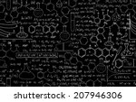 Beautiful chemistry vector seamless pattern with plots, formulas and laboratory equipment