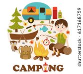 camping elements and boy   ... | Shutterstock .eps vector #617168759