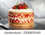 Victoria Sponge Cake with delicious Chantilly cream and fresh strawberries