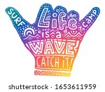 colorful surf camp shaka hand... | Shutterstock . vector #1653611959
