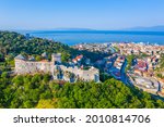Aerial view of Rijeka with Trsat fortress, Croatia