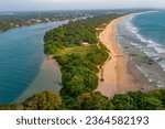 Small photo of Aerial view of Bentota beach and the secret island, Sri Lanka.