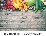 Small photo of Assortment Fresh Organic Vegetables Row Apportion Wooden Background Country Style Market Concept Local Garden Produce Clean Eating Dieting Toned