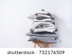 stacks monochrome gradient white gray black bed linen textiles clothing background pile concept