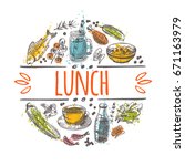 lunch time concept design. hand ... | Shutterstock .eps vector #671163979