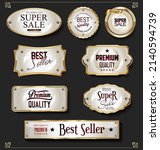 collection of golden badges and ... | Shutterstock .eps vector #2140594739
