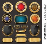 blank golden frame badge and... | Shutterstock .eps vector #742712560