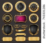 golden sale frame badge and... | Shutterstock .eps vector #743331286