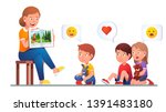 kindergarten teacher reading to ... | Shutterstock .eps vector #1391483180