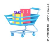 shopping cart with purchases 3d ... | Shutterstock .eps vector #2044346186