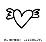 Doodle Heart With Wings Vector...