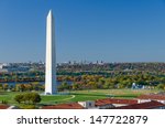 Washington DC - Washington Monument aerial view in beautiful autumn colors
