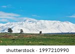 beautiful snow-capped Mount Hermon in winter in Israel