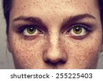 Eyes nose woman portrait with freckles