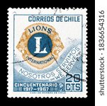 Small photo of CHILE - CIRCA 1967 : Cancelled postage stamp printed by Chile, that shows Lions emblem, circa 1967.