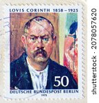 Small photo of Germany - circa 1975 : cancelled postage stamp printed by Germany, that shows portrait of Lovis Corinth (1858-1925), 50th death of Lovis Corinth, circa 1975.