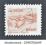 Small photo of Brazil - circa 1987 : Cancelled postage stamp printed by Brazil, that shows Principe de Beira fortress, Costa Marques, Rondonia, circa 1987.