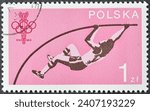 Small photo of Poland - circa 1979 : Cancelled postage stamp printed by Poland, that shows Pole vault and celebrates 60 years Polish Olympic Committee, circa 1979.