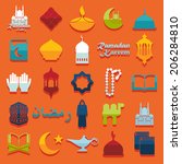 set of flat icons  ramadan... | Shutterstock .eps vector #206284810