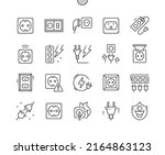 Power socket. Electricity, wires, cables, current and electric voltage. Safety. Pixel Perfect Vector Thin Line Icons. Simple Minimal Pictogram