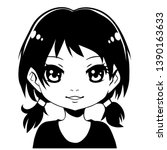 manga girl with black hair. ink ...