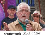Small photo of London, UK. 21st July 2023. Actor Brian Cox speaking at the Equity Union rally, London, standing in solidarity with SAG-AFTRA actors strike in USA, for fair pay, residual payments and issues on A.I.