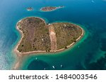 Heart shaped island of Galesnjak, aerial view, Dalmatia region of Croatia