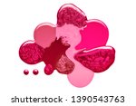 Small photo of Artistic blend of different shades of pink and crimson nail polish in fused blobs giving an abstract globular form isolated on white in a fashion and beauty concept. Top view abstract design