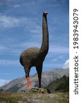 Small photo of The iconic moa statue at Bealey, New Zealand, welcomes visitors to the West Coast of the South Island. The statue was erected in memory of a recent sighting of the supposedly extinct moa.