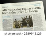 Small photo of Christchurch, New Zealand, October 10, 2023: Headlines in The Press for the October 7 attack in Israel: After shocking Hamas assault both sides brace for fallout