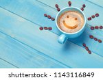 coffee cup with smiley face on... | Shutterstock . vector #1143116849
