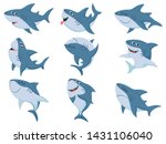 Cartoon Sharks. Comic Shark...