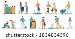 people clean up garbage.... | Shutterstock .eps vector #1834834396