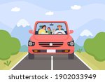 family in car. parents  kid and ... | Shutterstock .eps vector #1902033949