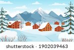 Winter Mountain With Cottages....