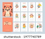 calendar 2022 with cute tigers. ... | Shutterstock .eps vector #1977740789