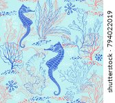 Seamless Pattern With Seahorses ...