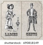 victorian lady and gentleman.... | Shutterstock .eps vector #690818149
