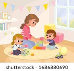 mother playing with kids at... | Shutterstock .eps vector #1686880690