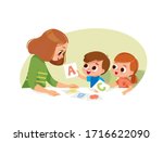 mother with two kids. early... | Shutterstock .eps vector #1716622090