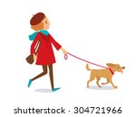girl walking with dog