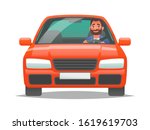 happy man driving a red car.... | Shutterstock .eps vector #1619619703