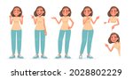 set of character woman pointing ... | Shutterstock .eps vector #2028802229