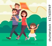 happy family walks outdoors and ... | Shutterstock .eps vector #617600969