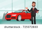 sale of a new car. the seller... | Shutterstock .eps vector #725372833