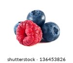 Fresh blueberries, raspberry isolated on white background.