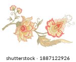 fantasy flowers in retro ... | Shutterstock .eps vector #1887122926